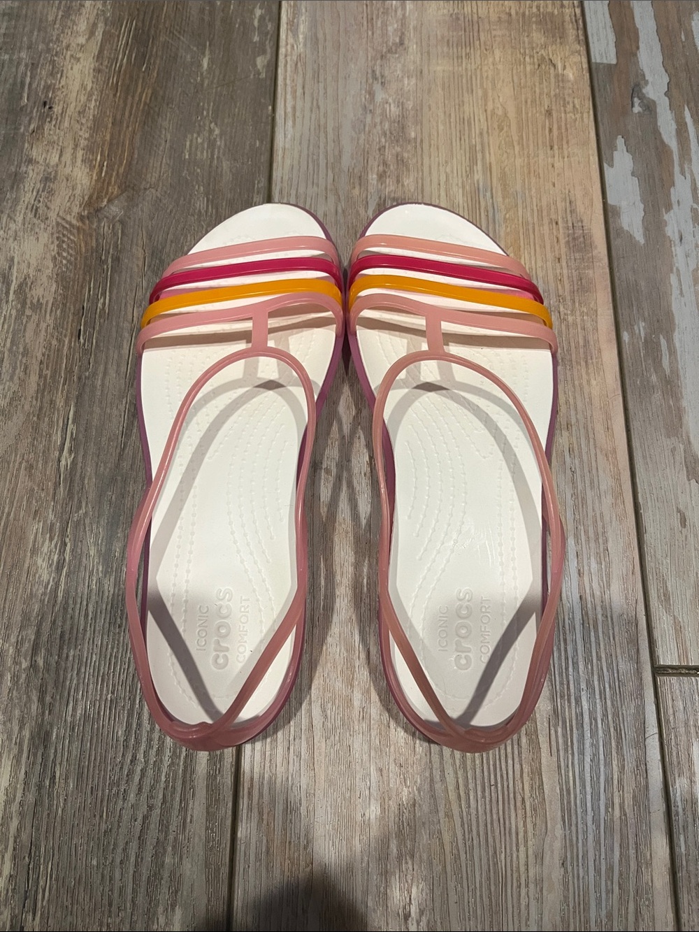 CROCS Women's Pink and Multicolor Strap Jelly Sandals